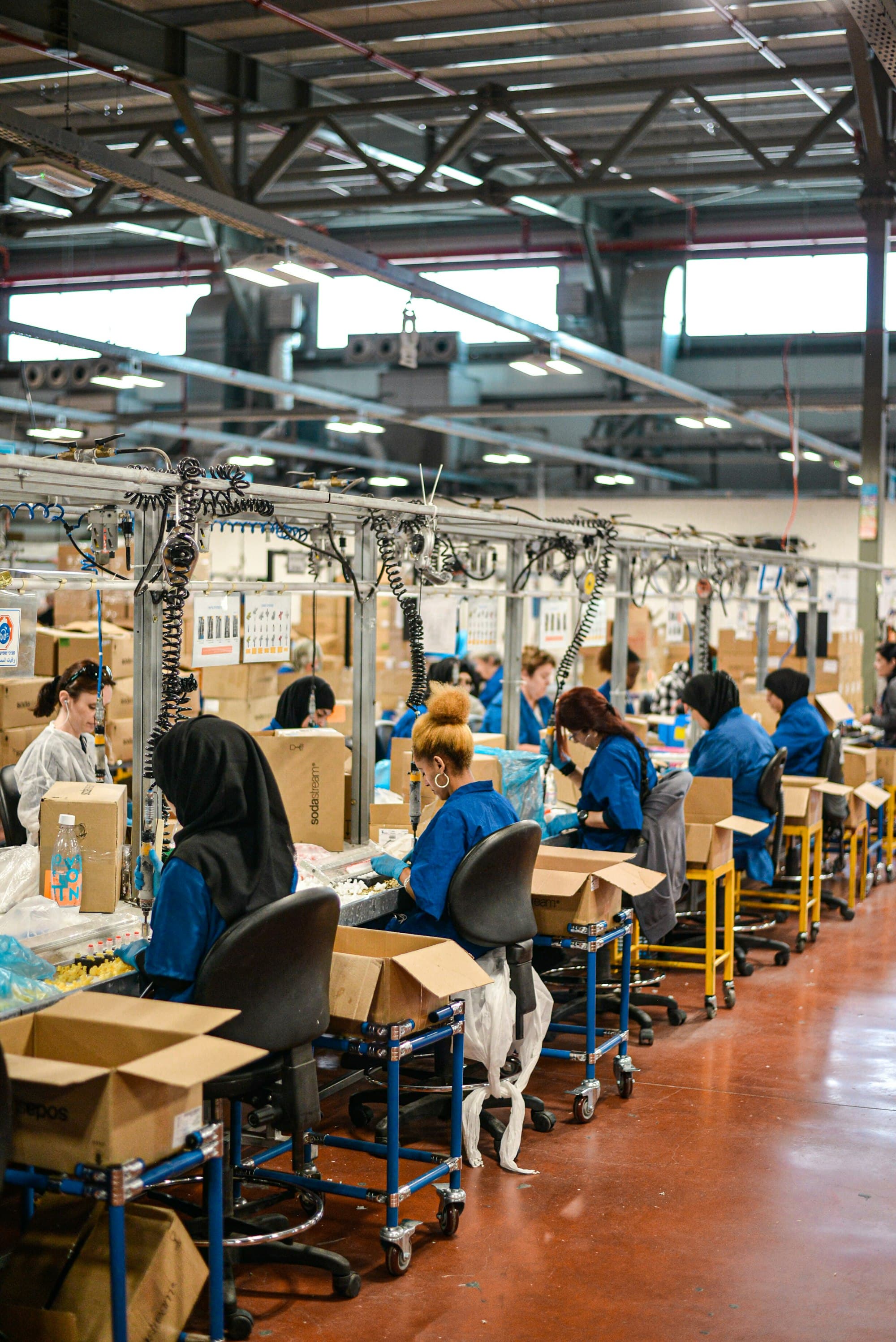 A production line of machinists at work